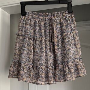 Mini Blue Peach Yellow Floral Ruffle Skirt